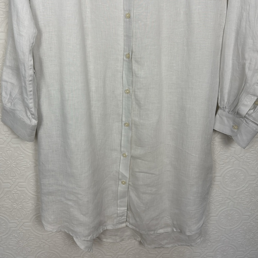 Trovata Birds of Paradis 100% Linen Tunic Dress Button Up Pockets White Shirt - Picture 3 of 11